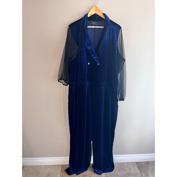 Christian Siriano Blue Velvet Jumpsuit - Picture 3 of 6